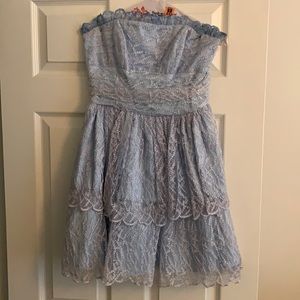 Betsey Johnson Baby Blue Strapless Lace Dress!